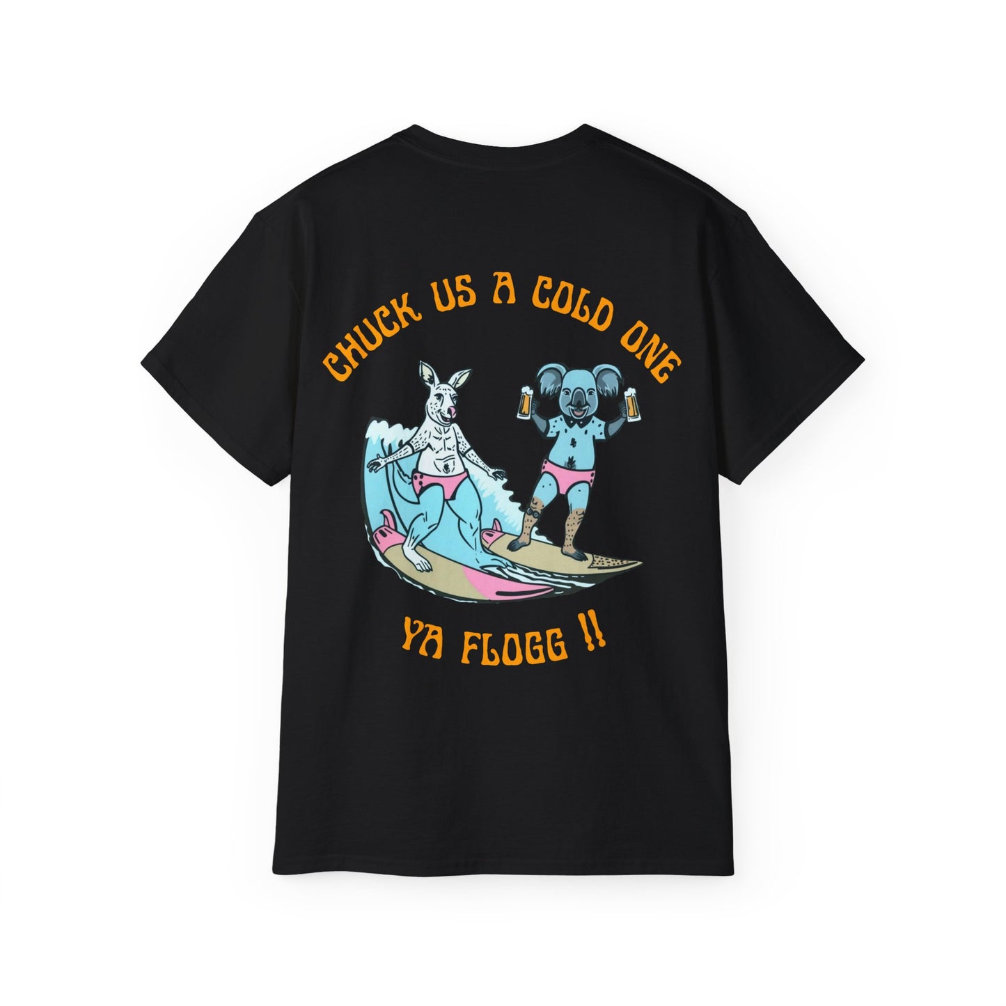 Funny Aussie Unisex Tee - 'Chuck Us a Cold One, Ya Flogg'